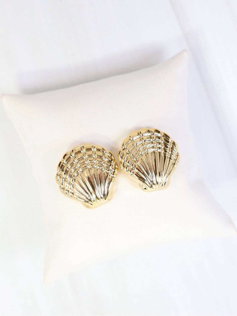 Gold Shell Stud Earrings for Women - Polished Seashell Design